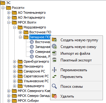 Контекстное меню группы