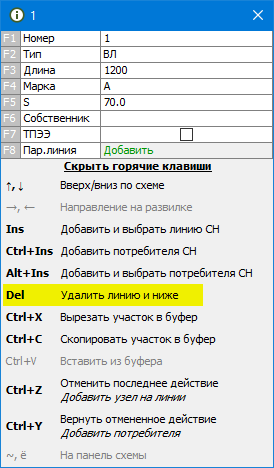 Подсказка по горячим клавишам