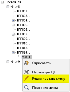 Контекстное меню в панели структуры ЦП